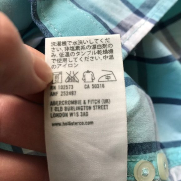 Men's Hollister Teal and White Checkered Button Up - Picture 8 of 10